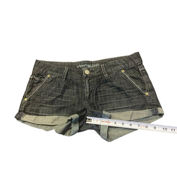 American Eagle Micro Mini Low Rise Cuffd Shorts Womens 6 2000s Dark Denim Hottie - Picture 5 of 8
